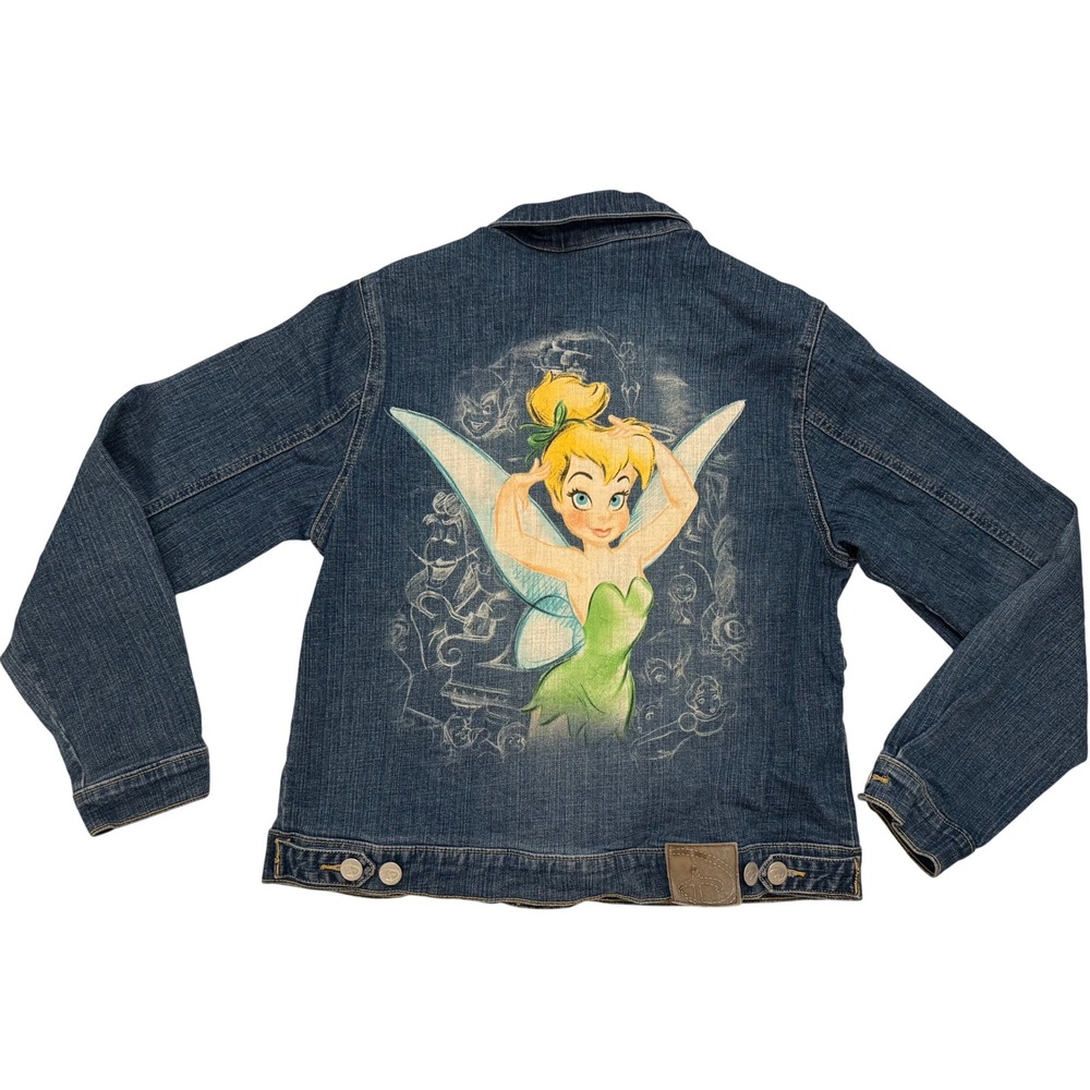 Vintage Disney Store Tinker Bell Denim Jean Jacket M Blue Graphic Travel Outdoor